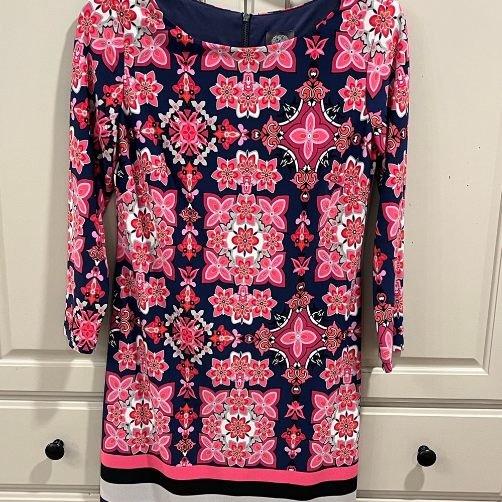 Vince Camuto Pink and Navy Floral Long Sleeve Dress